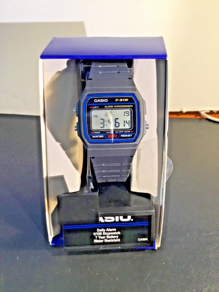 Casio F91w All Black Vintage Nos Box  Papers Tested Mint Condition